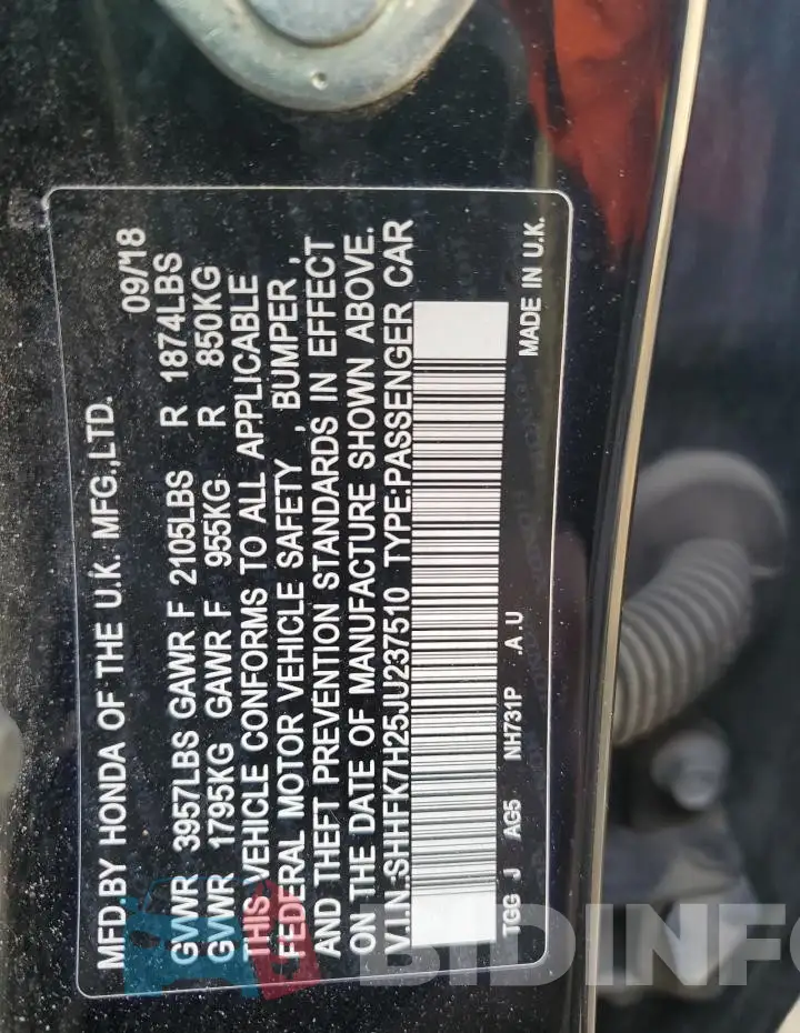 SHHFK7H25JU237510 Photo# 12