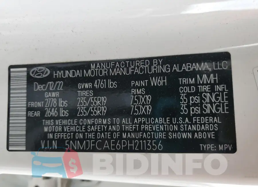 5NMJFCAE6PH211356 Photo# 13