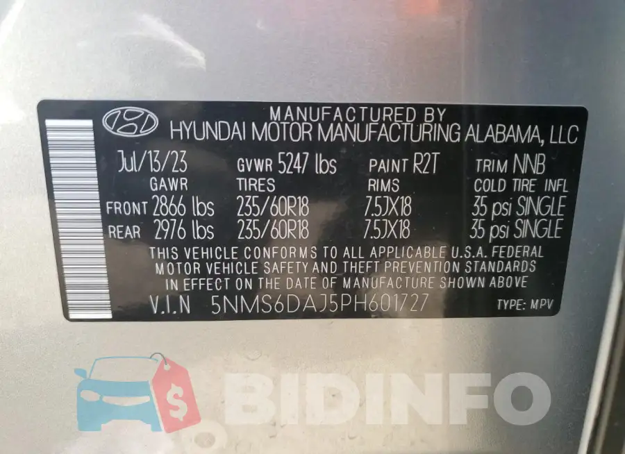 5NMS6DAJ5PH601727 Photo# 13