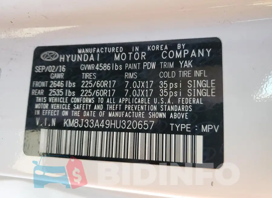 KM8J33A49HU320657 Photo# 14