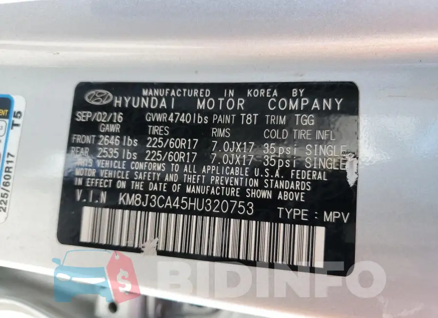 KM8J3CA45HU320753 Photo# 13