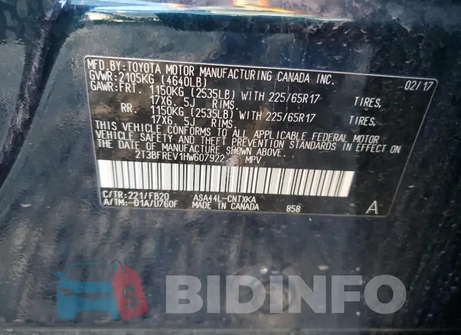 2T3BFREV1HW607922 Photo# 12