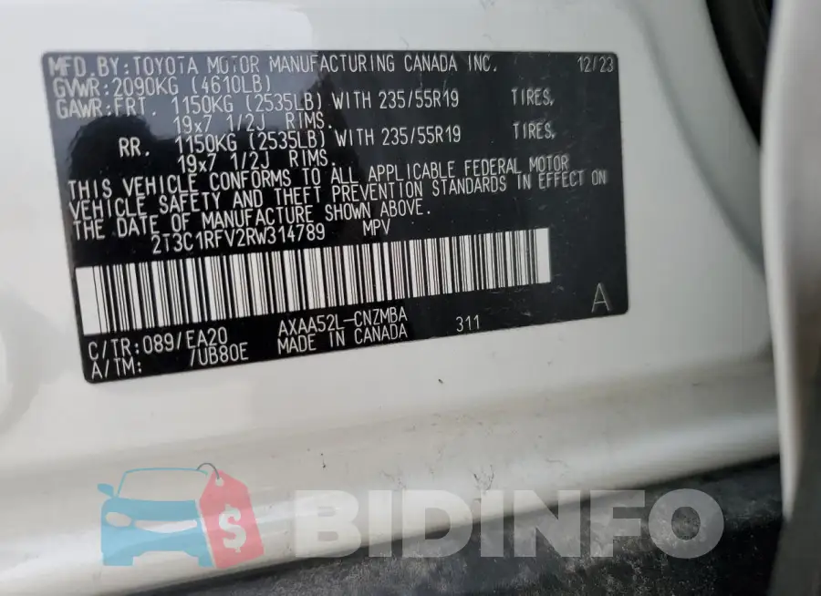 2T3C1RFV2RW314789 Photo# 14