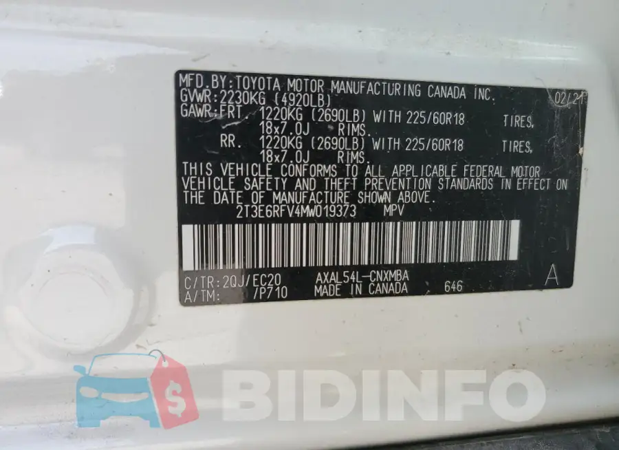 2T3E6RFV4MW019373 Photo# 13