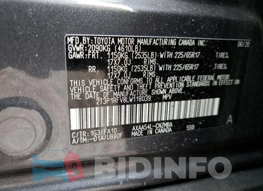 2T3P1RFV8LW118039 Photo# 13