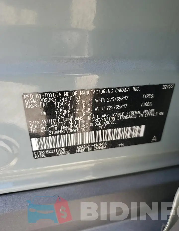 2T3W1RFV0NW191615 Photo# 12