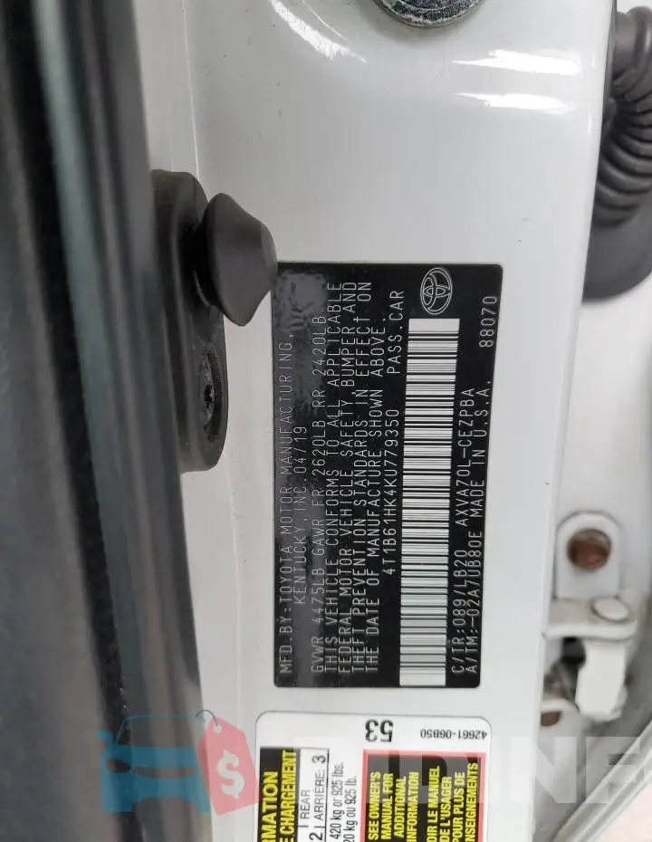 4T1B61HK4KU779350 Photo# 12