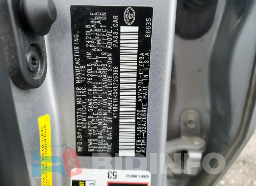 4T1B61HKXKU726068 Photo# 13