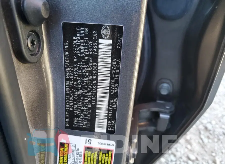 4T1C11AK6NU629869 Photo# 12