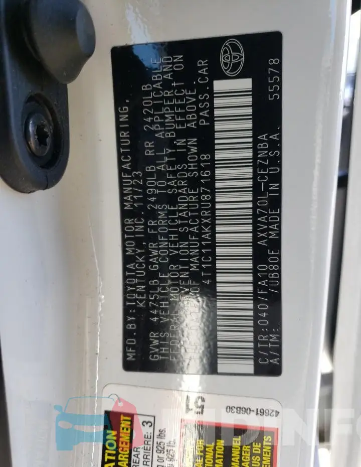 4T1C11AKXRU871618 Photo# 12