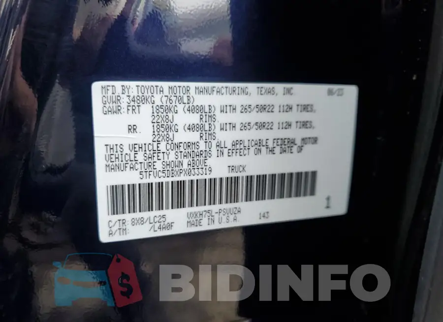 5TFVC5DBXPX033319 Photo# 12