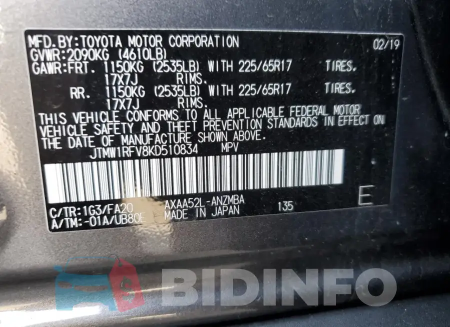 JTMW1RFV8KD510834 Photo# 13