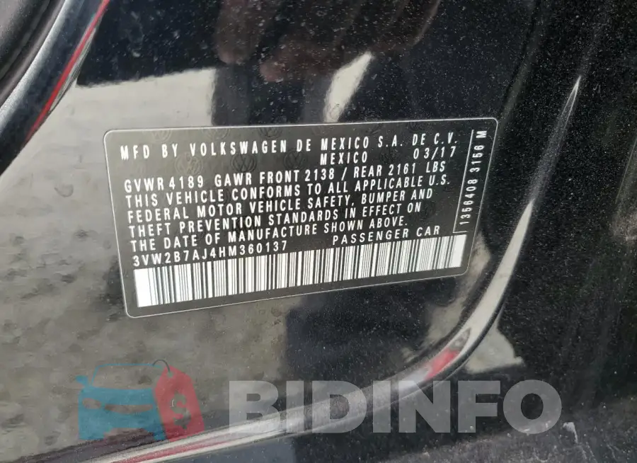 3VW2B7AJ4HM360137 Photo# 12
