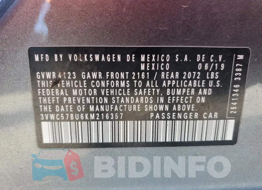 3VWC57BU6KM216357 Photo# 12