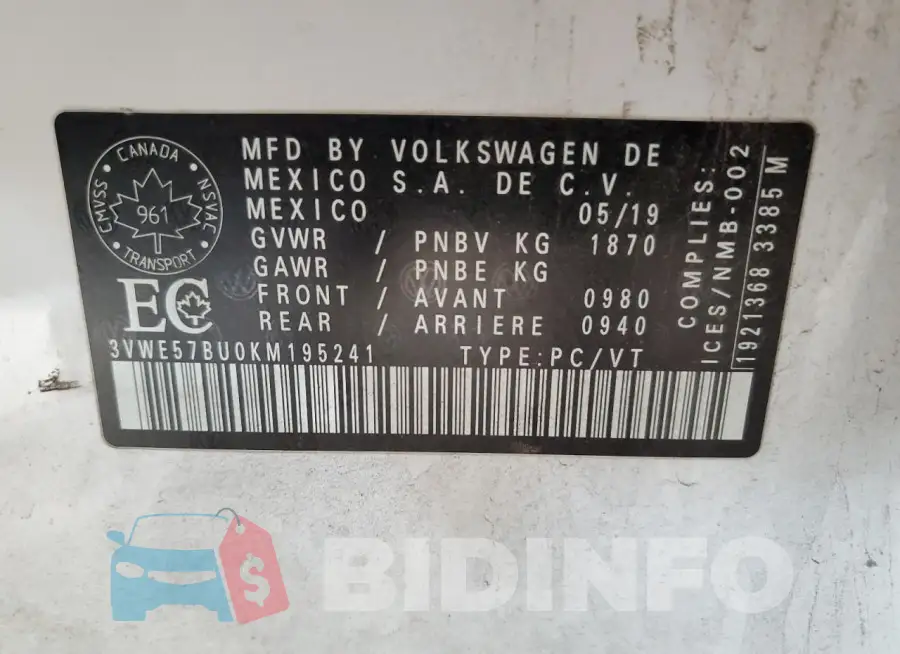 3VWE57BU0KM195241 Photo# 12