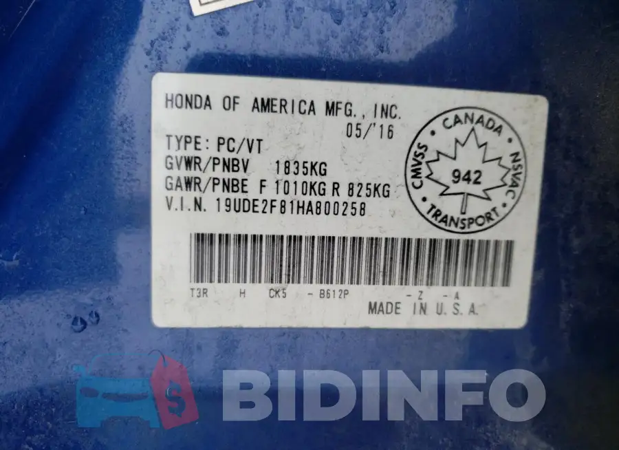 19UDE2F81HA800258 Photo# 12