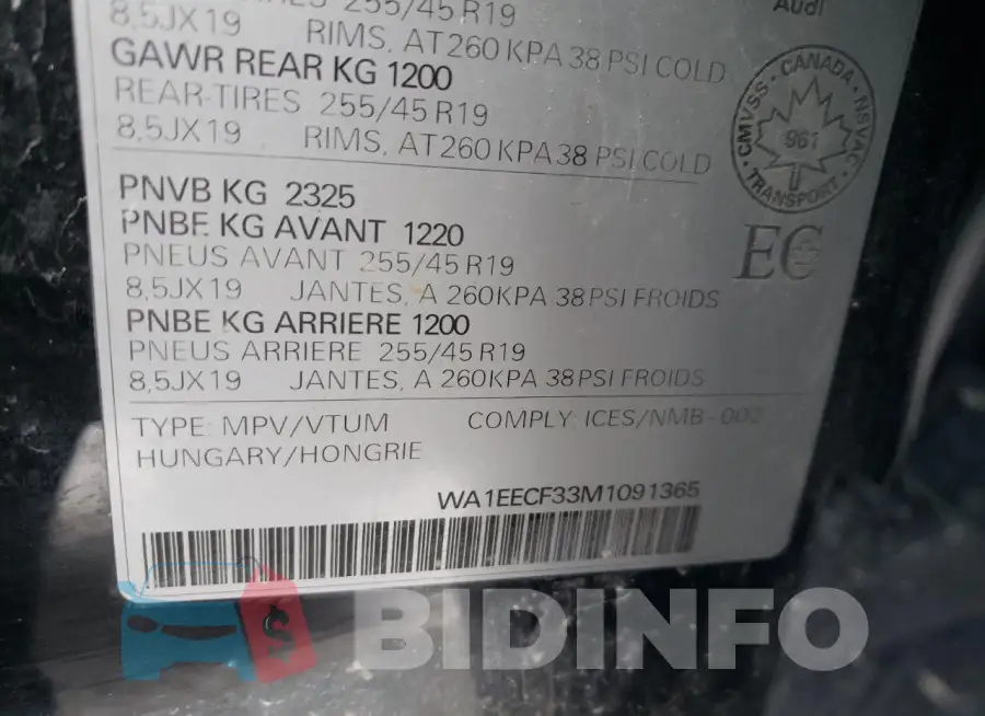 WA1EECF33M1091365 Photo# 14