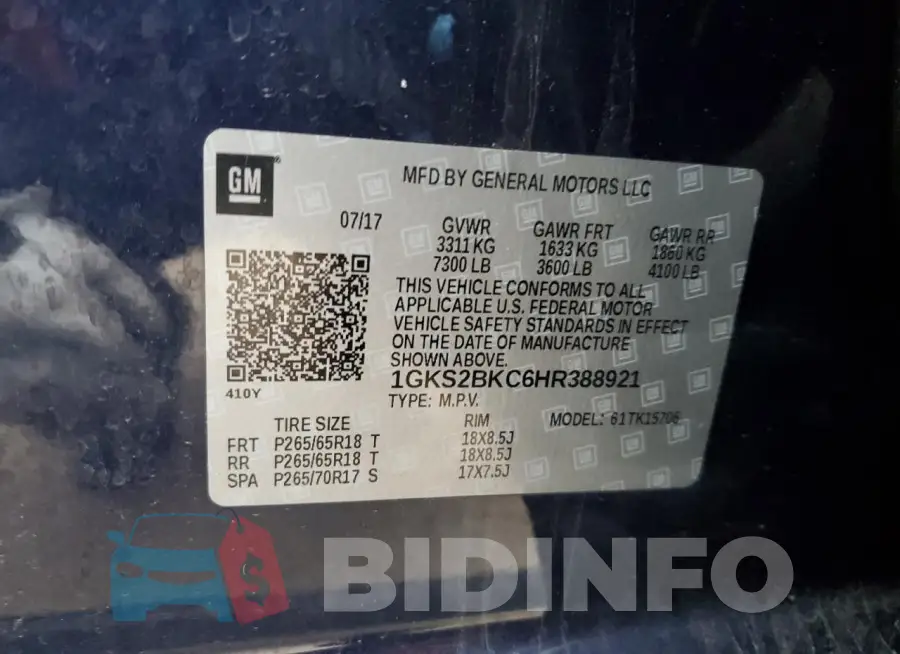 1GKS2BKC6HR388921 Photo# 13