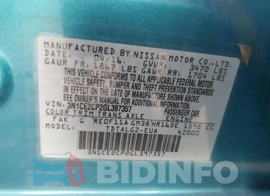 3N1CE2CP2GL397357 Photo# 14
