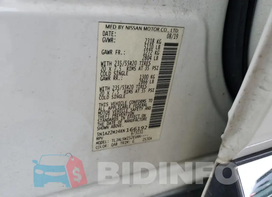 5N1AZ2MJ4KN166192 Photo# 14