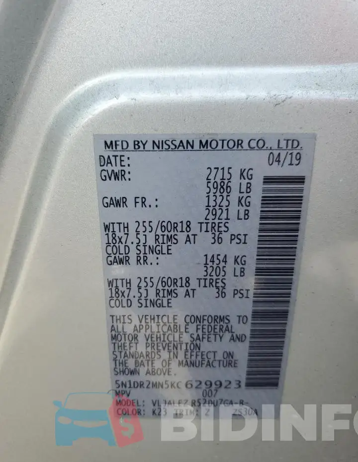 5N1DR2MN5KC629923 Photo# 14