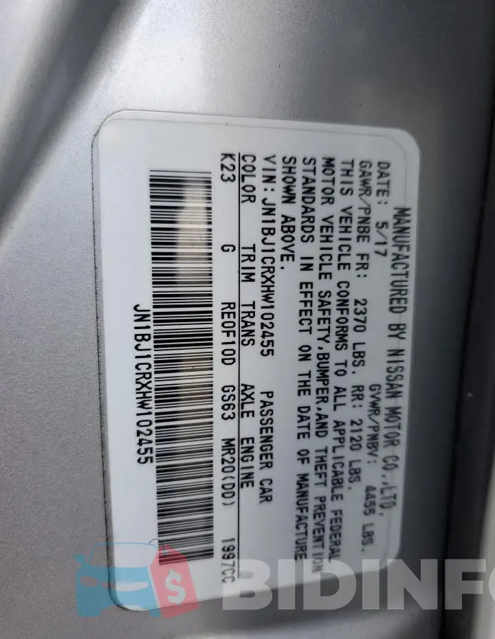 JN1BJ1CRXHW102455 Photo# 13