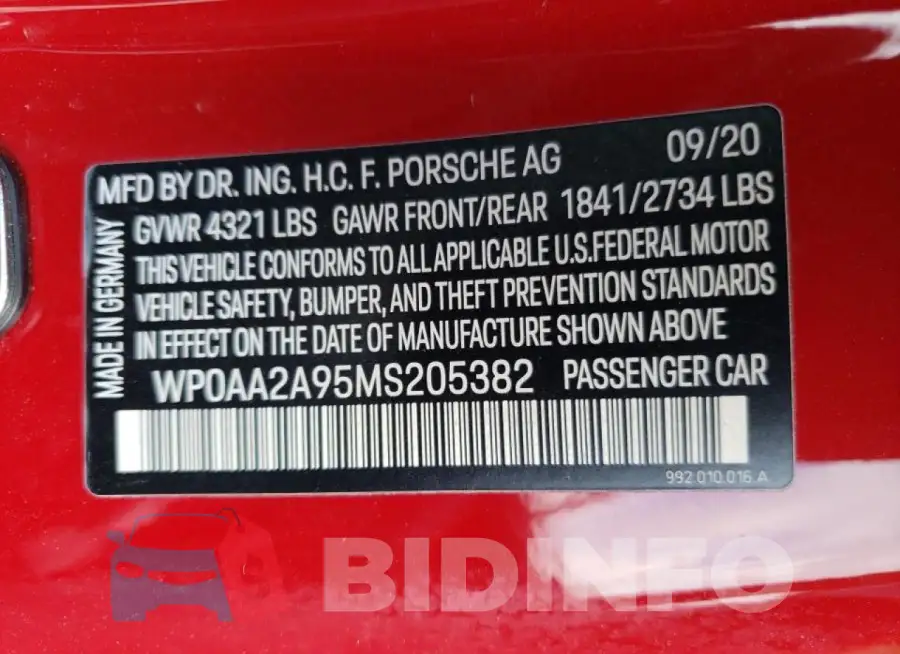 WP0AA2A95MS205382 Photo# 10