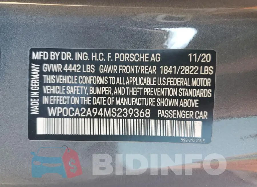 WP0CA2A94MS239368 Photo# 13