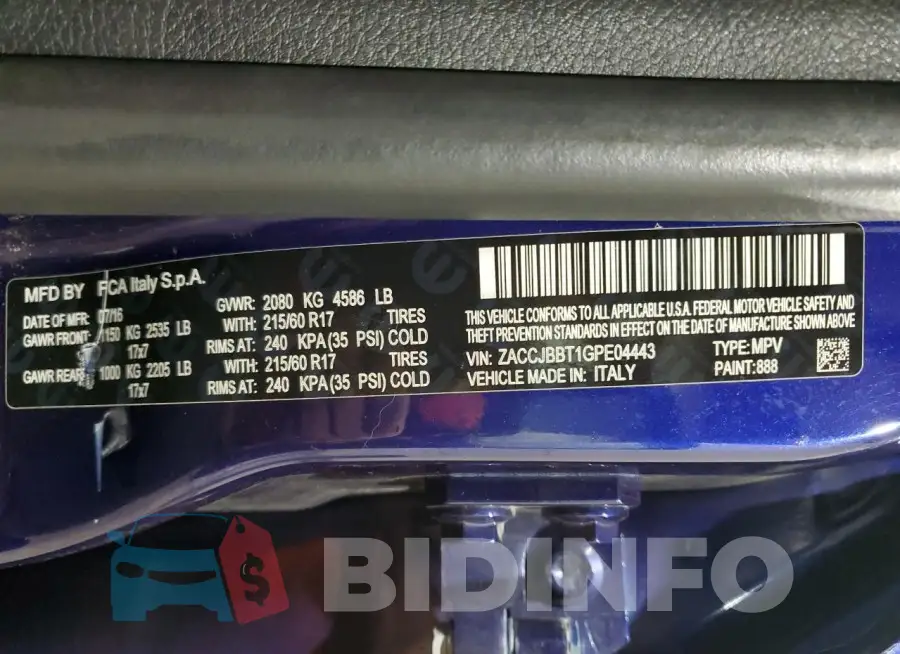 ZACCJBBT1GPE04443 Photo# 14