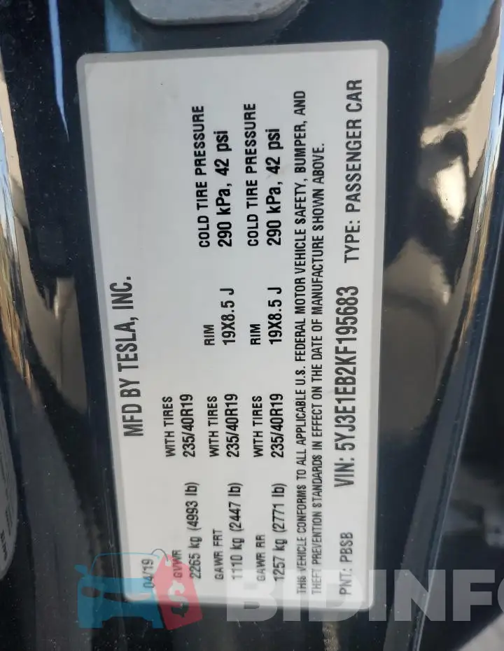 5YJ3E1EB2KF195683 Photo# 13