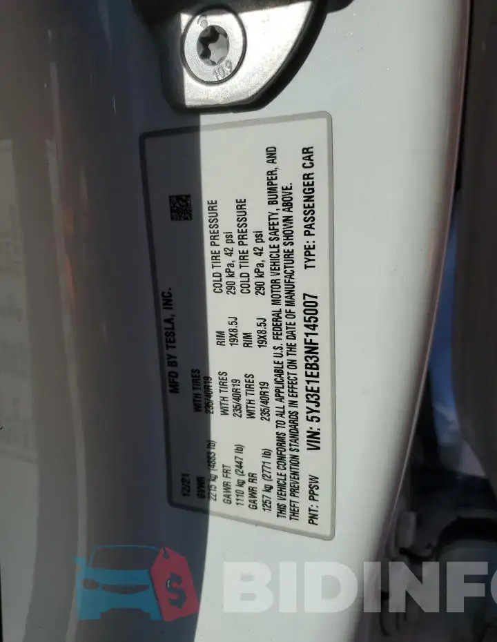 5YJ3E1EB3NF145007 Photo# 12