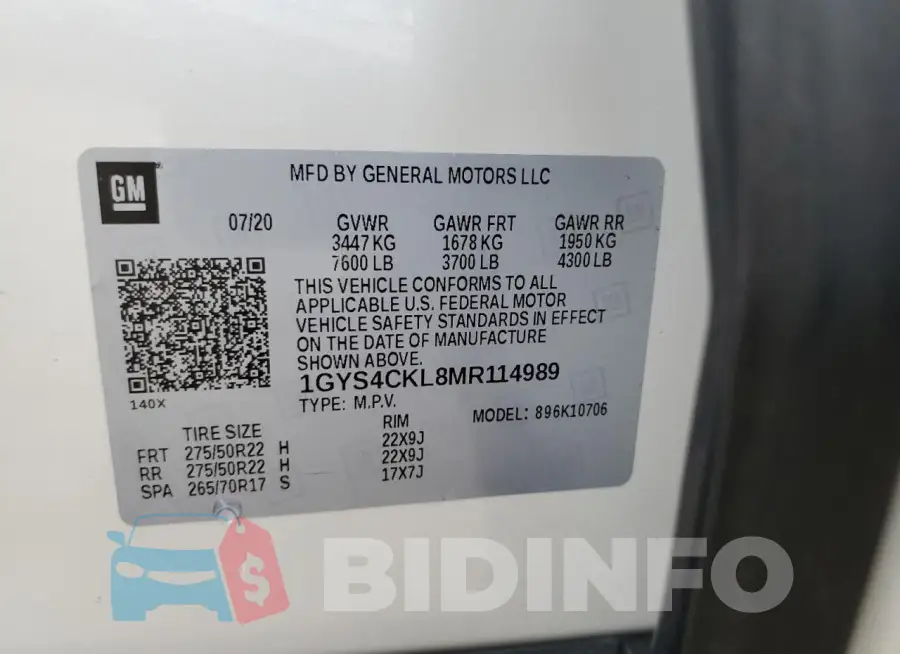 1GYS4CKL8MR114989 Photo# 13