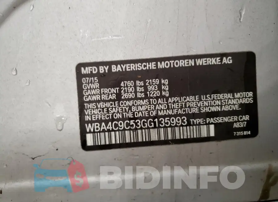 WBA4C9C53GG135993 Photo# 12