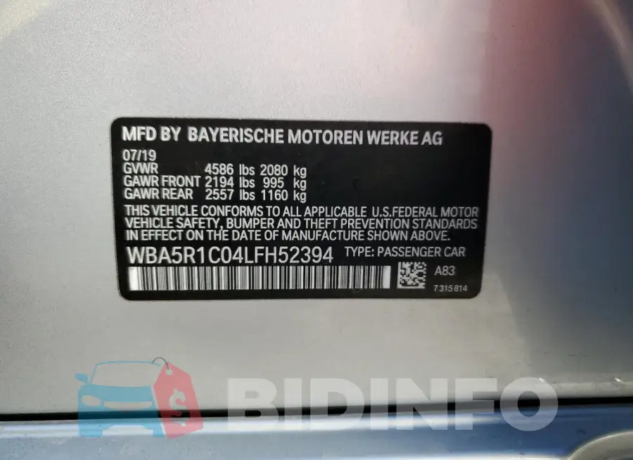 WBA5R1C04LFH52394 Photo# 12