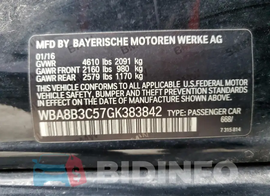 WBA8B3C57GK383842 Photo# 12