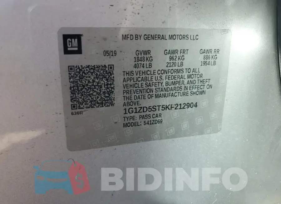 1G1ZD5ST5KF212904 Photo# 12