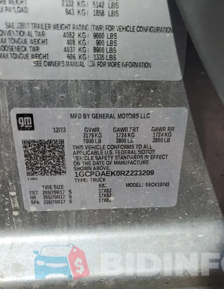1GCPDAEK0RZ233209 Photo# 12