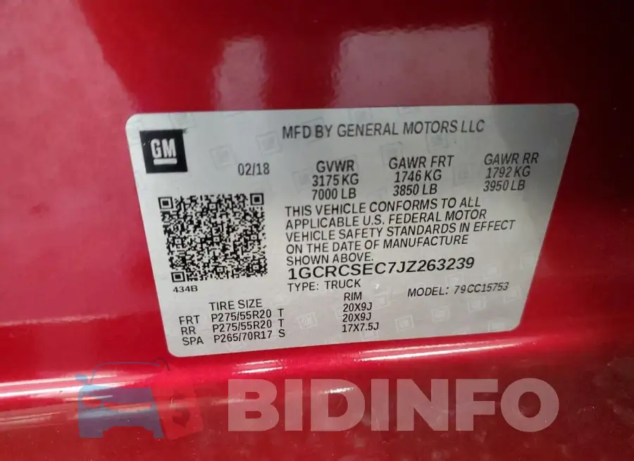 1GCRCSEC7JZ263239 Photo# 12
