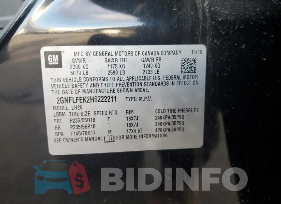 2GNFLFEK2H6222211 Photo# 13