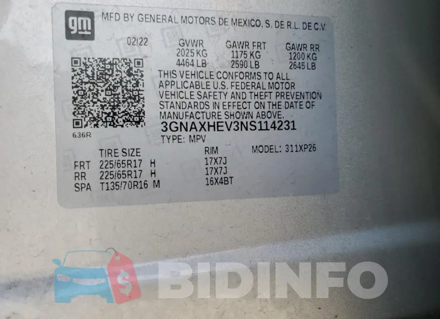 3GNAXHEV3NS114231 Photo# 12