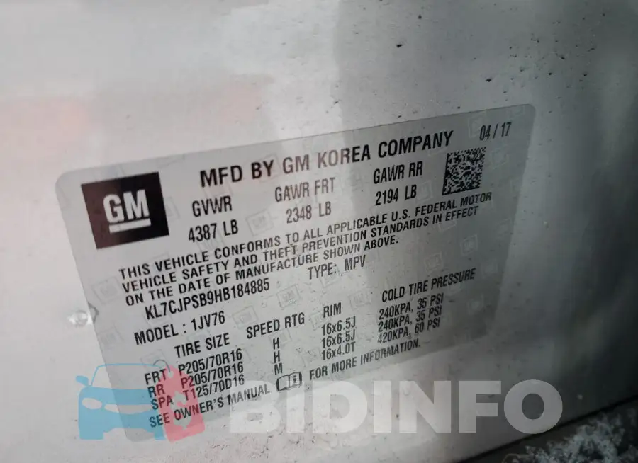 KL7CJPSB9HB184885 Photo# 13