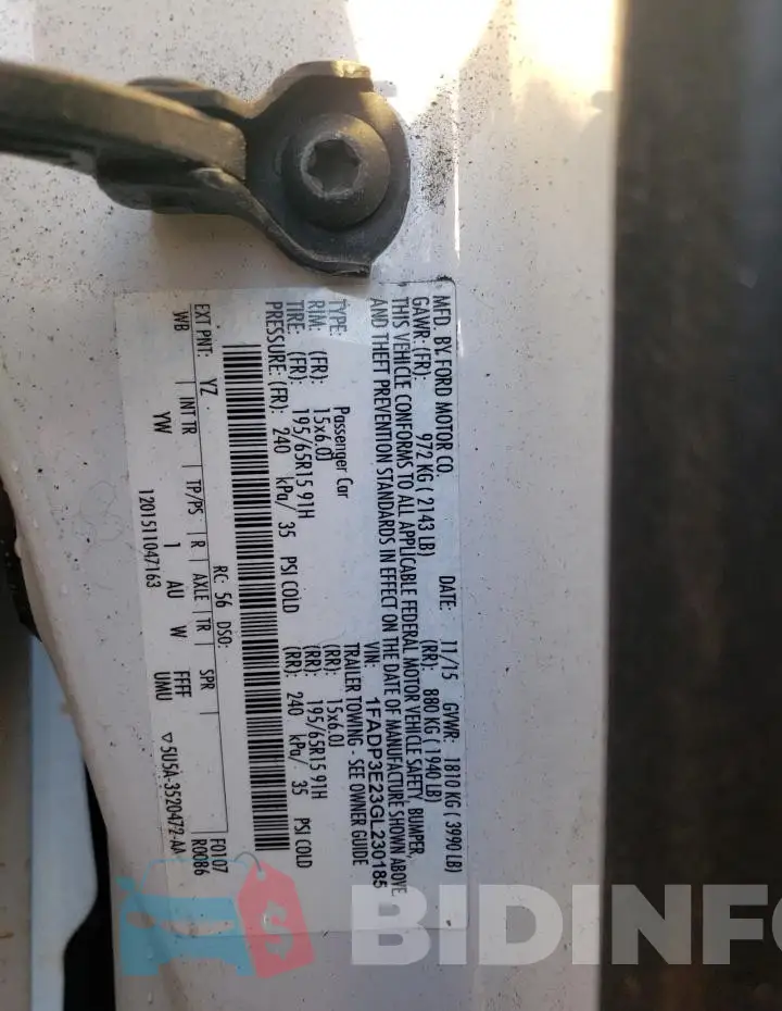 1FADP3E23GL230185 Photo# 12