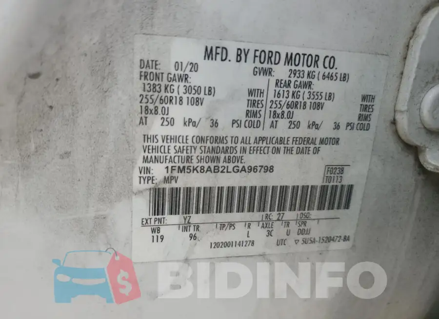 1FM5K8AB2LGA96798 Photo# 13