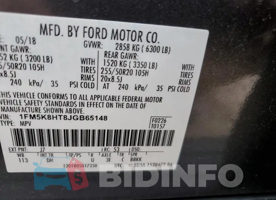 1FM5K8HT8JGB65148 Photo# 12