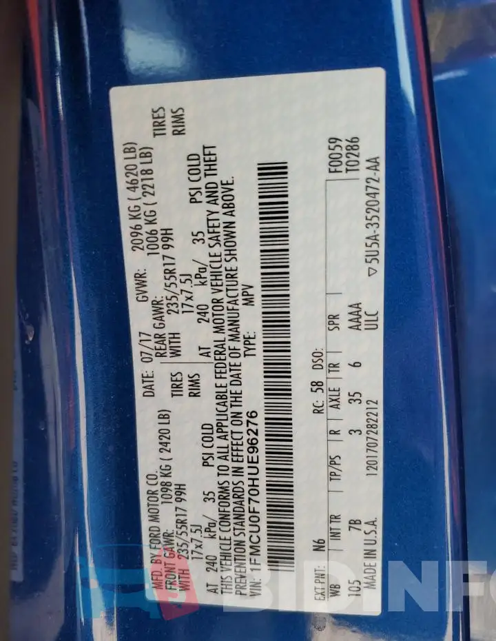 1FMCU0F70HUE96276 Photo# 13