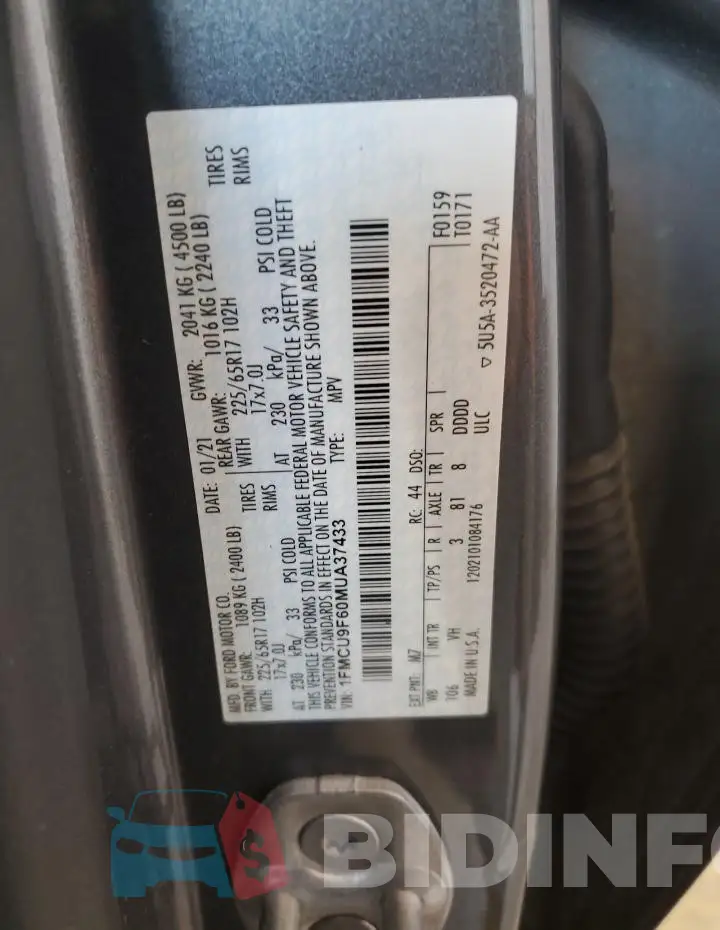 1FMCU9F60MUA37433 Photo# 13