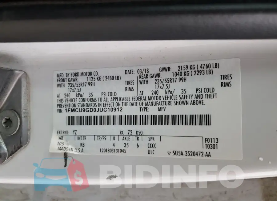 1FMCU9GD0JUC10912 Photo# 13