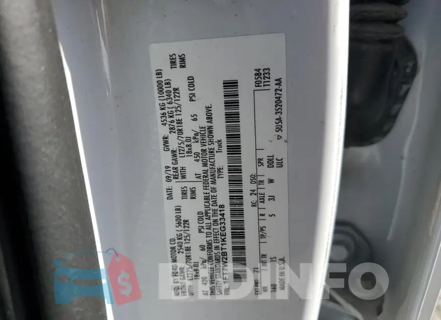 1FT7W2BT1KEG33418 Photo# 12
