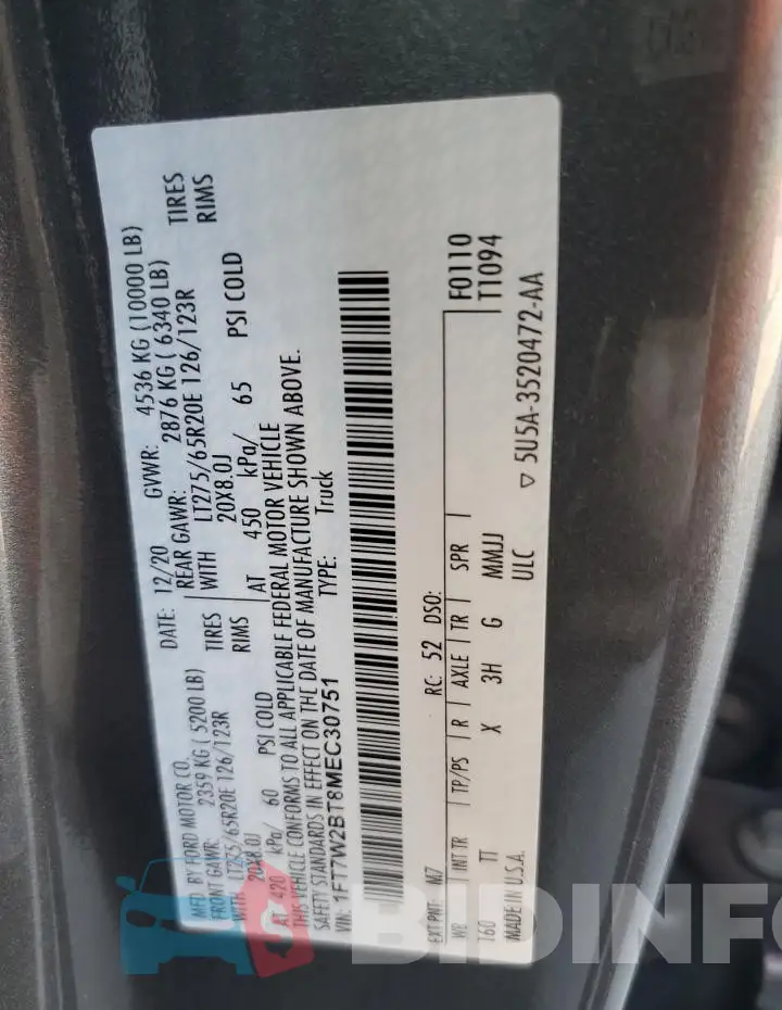 1FT7W2BT8MEC30751 Photo# 12
