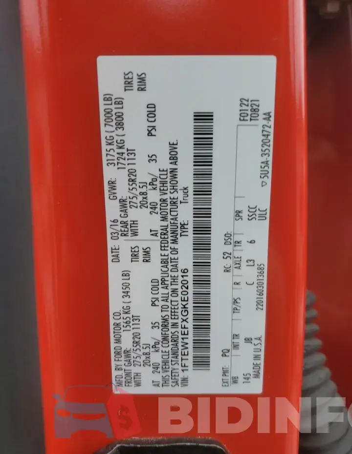 1FTEW1EFXGKE02016 Photo# 12
